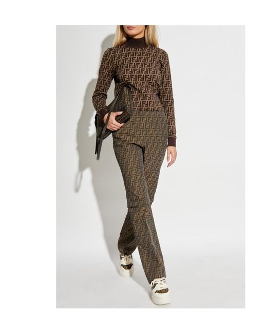 Fendi Gray Ff Motif Straight-Leg Trousers