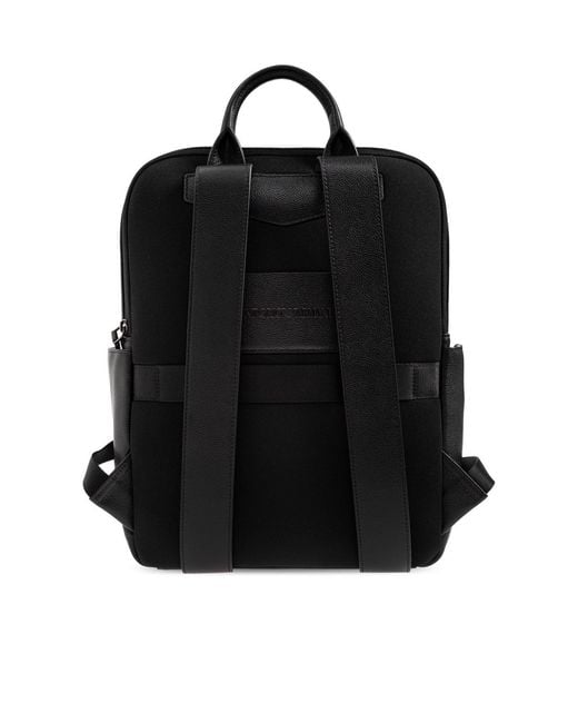 Emporio Armani Black Logo Patch Leather Backpack for men