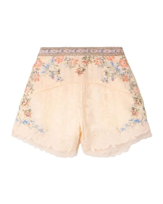 Camilla Natural Satin-Jacquard Shorts