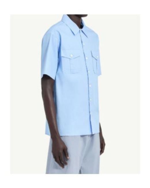 MM6 by Maison Margiela Blue Fused Poplin Short-Sleeve Shirt for men