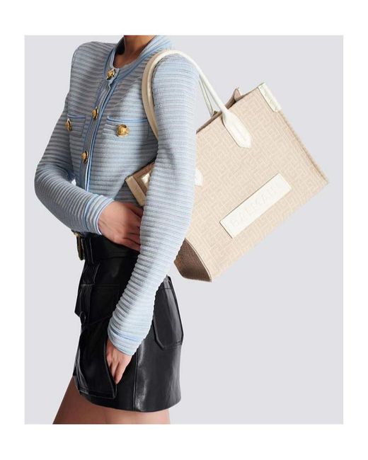 Balmain Natural B-Army 36 Monogrammed Tote Bag