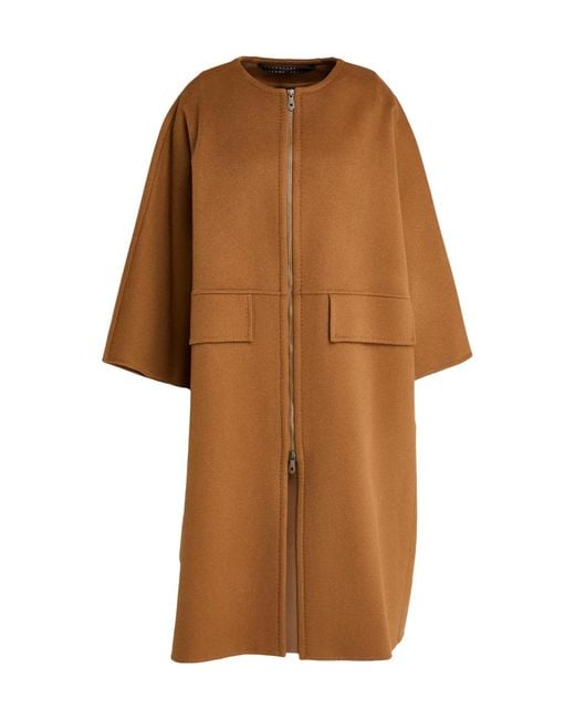 Max Mara Brown Minimalist Solid-Color Cashmere Coat