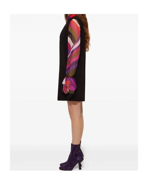 Emilio Pucci Black Printed Sleeve Heavy Cady Sheath Dress Clothing