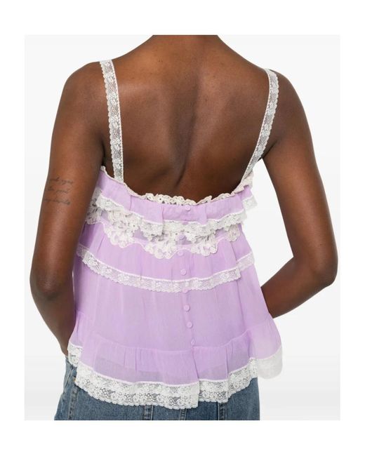 Alberta Ferretti Purple Ruffled Lace Top