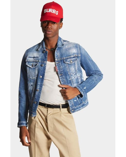 DSquared² Blue Ripped Denim Jacket for men