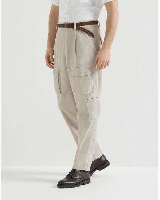 Brunello Cucinelli Gray Corduroy Cargo Pants for men