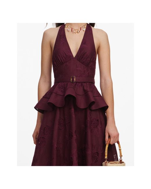 Self-Portrait Purple Floral-Embroidered Midi Dress