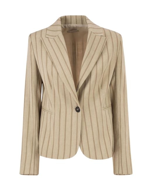 Antonelli Natural Pinstriped Single-Breasted Blazer