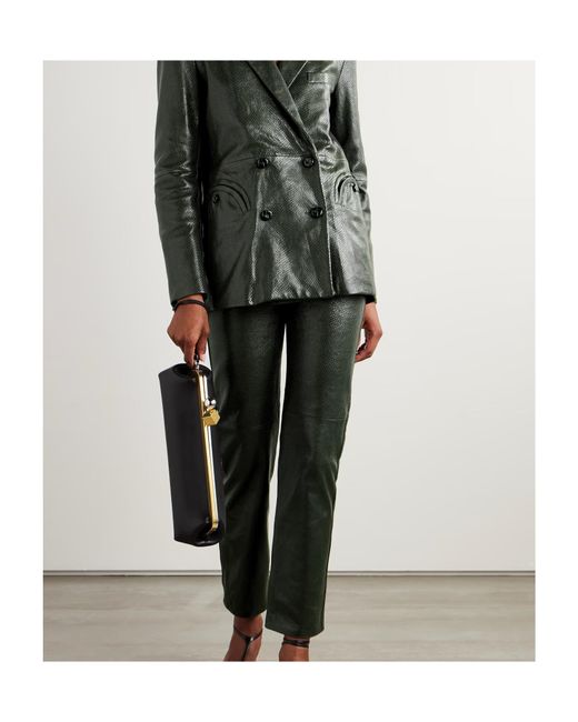 Blazé Milano Gray Emera Snake-Effect Leather Straight-Leg Pants
