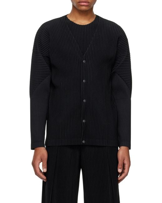 Issey Miyake Black Basics Panelled Plissé Cardigan for men