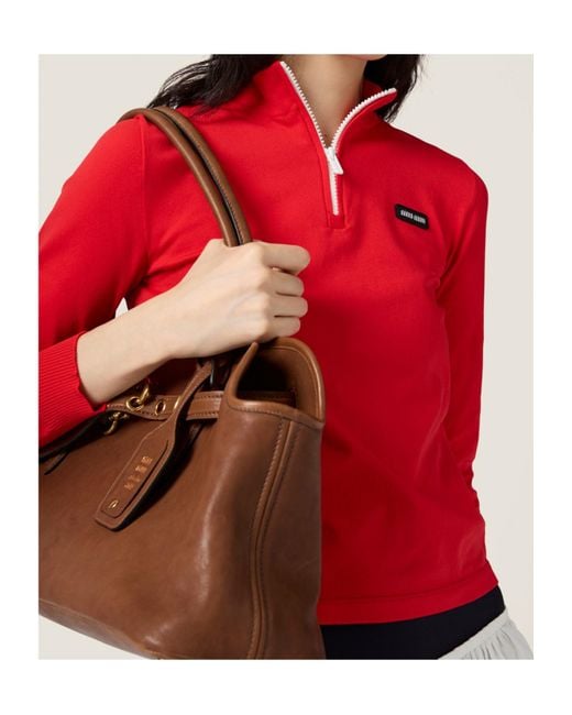 Miu Miu Red Half-Zipped Knitted Top