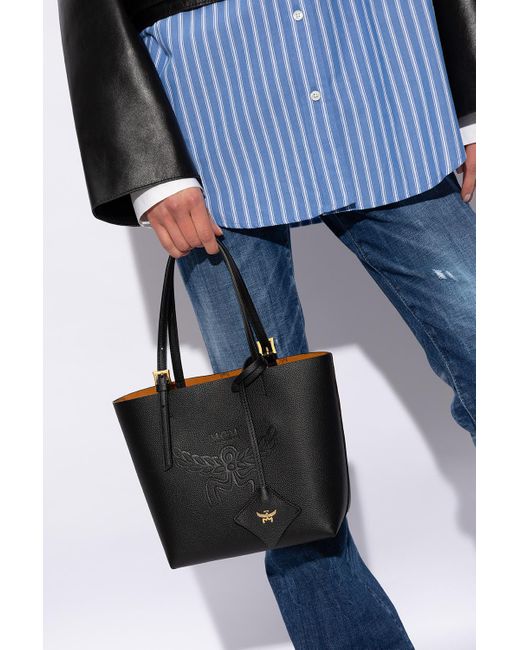 MCM Black Himmel Logo Debossed Tote Bag