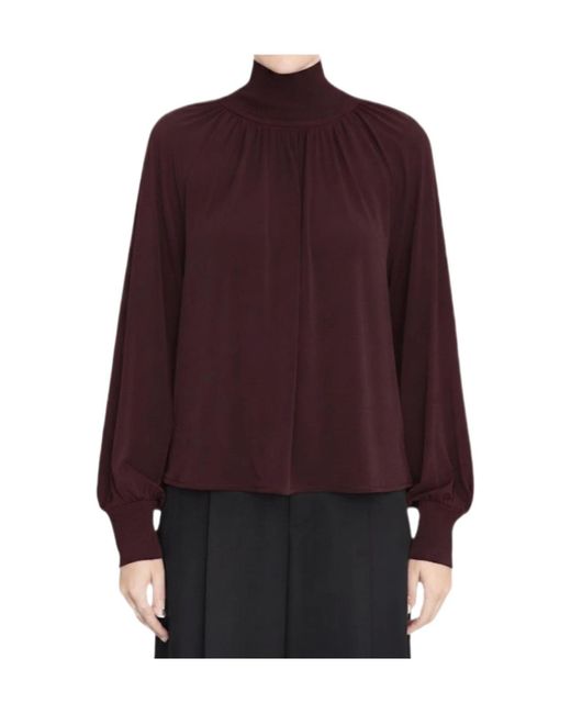 Vince Purple Ribbed-Trim Long-Sleeve High-Neck Top