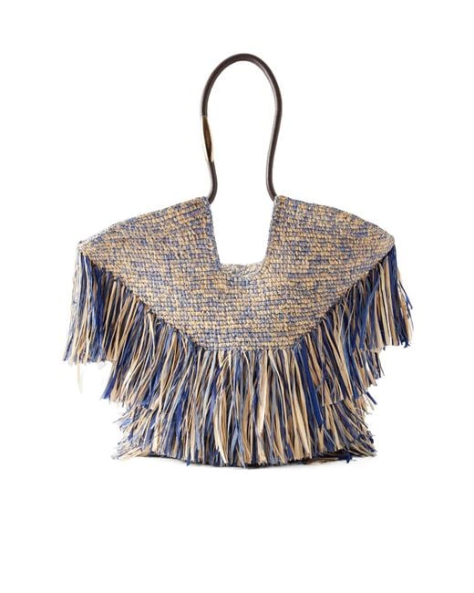 Zimmermann Gray Goldentime Fringed Leather And Fabric-Trimmed Raffia Medium Tote