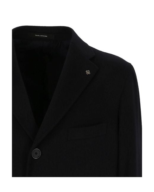 Tagliatore Black Single-Breasted Tailored Coat for men