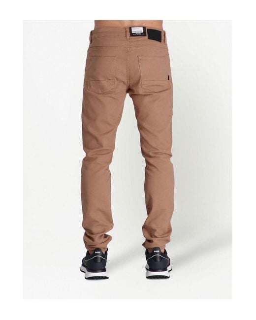 Boss Brown Cotton-Stretch Tapered-Leg Trousers for men