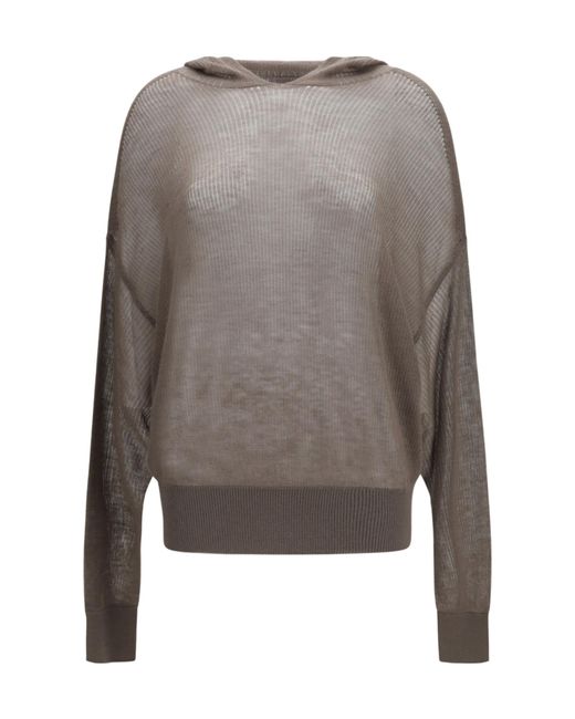 Rick Owens Gray Semi-Sheer Ribbed Hoodie