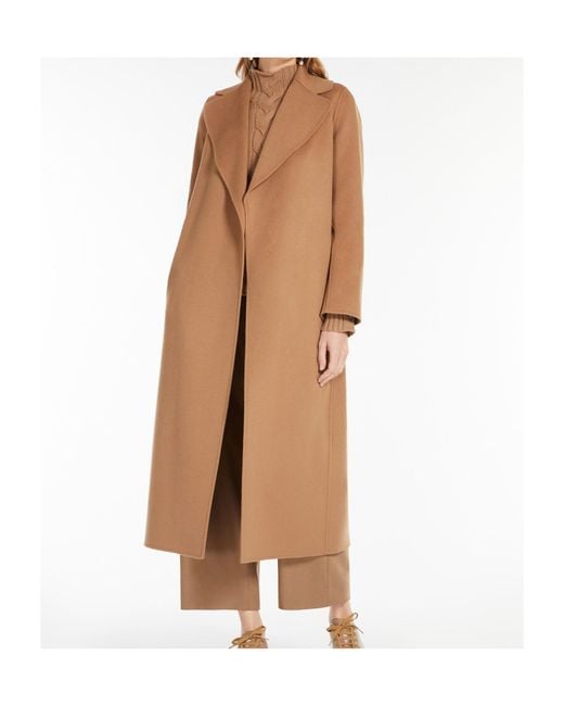 Max Mara Natural Wool Coat With Belt And Wraparound Silhouette