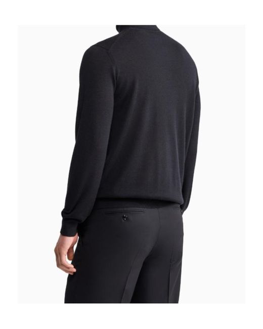 Giorgio Armani Blue Sweater Regular Fit Plain Knit Cashmere for men