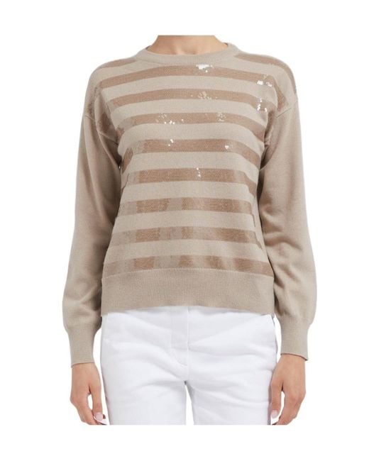 Brunello Cucinelli Natural Long-Sleeve Knit Top