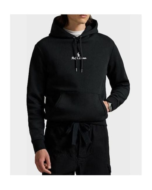 Polo Ralph Lauren Black Logo Embroidered Drawstring Hoodie for men