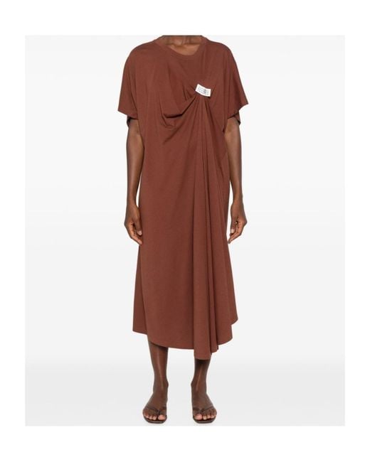 MM6 by Maison Margiela Brown Logo-Patch Midi Dress