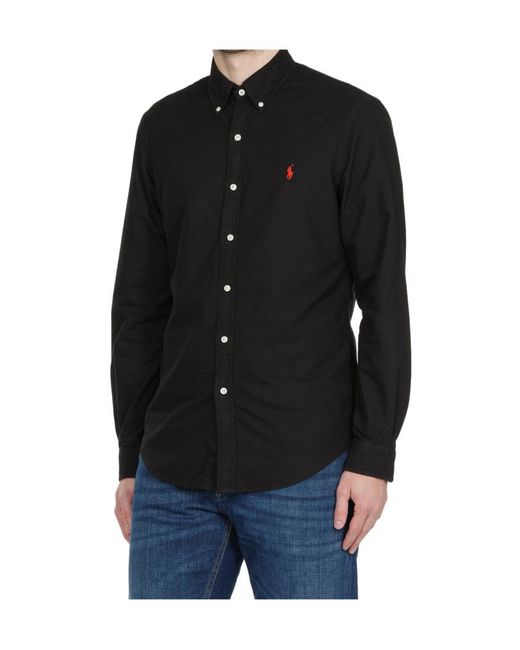 Ralph Lauren Black Polo Logo Embroidered Shirt for men