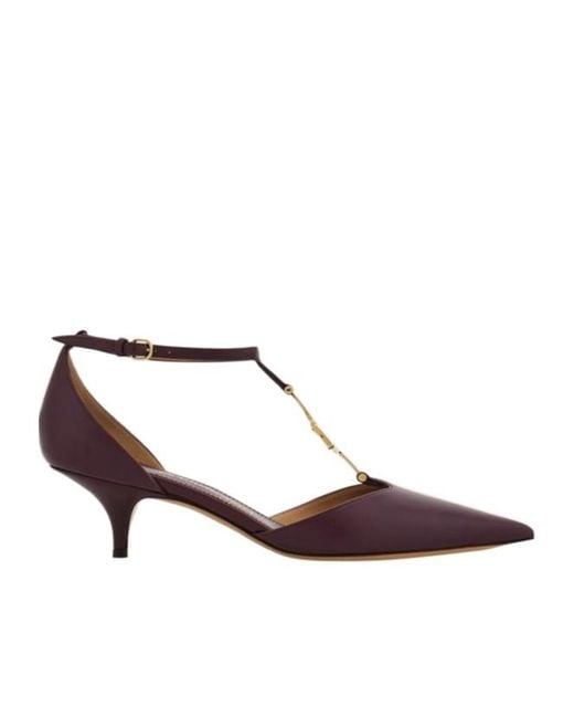 Ferragamo Brown F Buckle T-Strap Pump