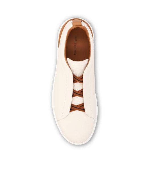Zegna Natural Triple Stitch Leather Sneakers for men