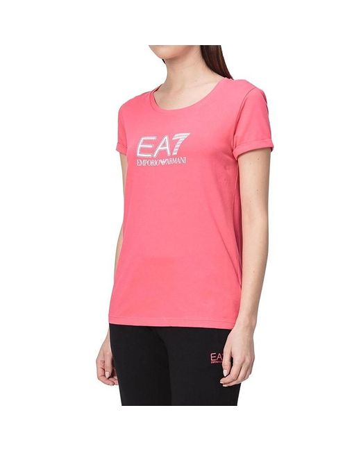 EA7 Pink T-Shirt With Round Neck And Short Sleeves