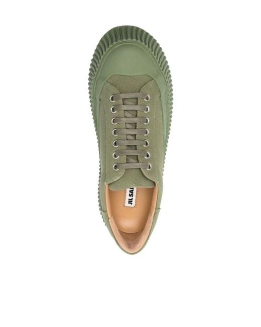 Jil Sander Green Round Toe Lace-Up Sneakers