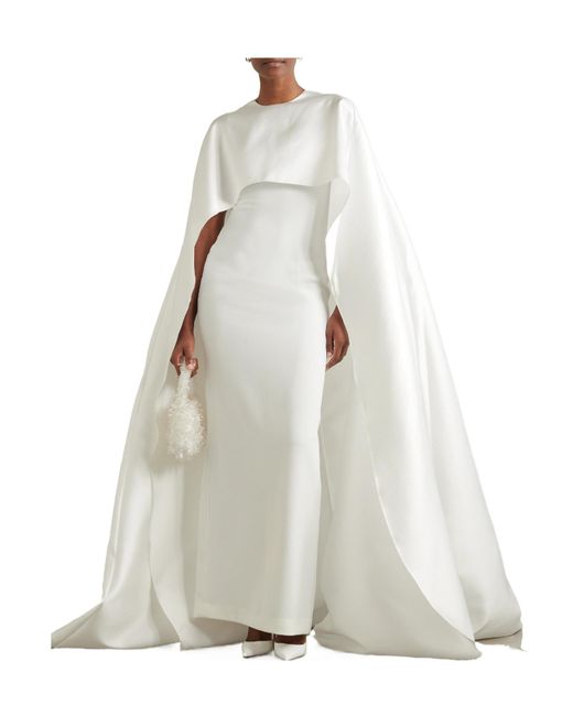 Solace London White Leni Cape-Effect Crepe And Faille Gown