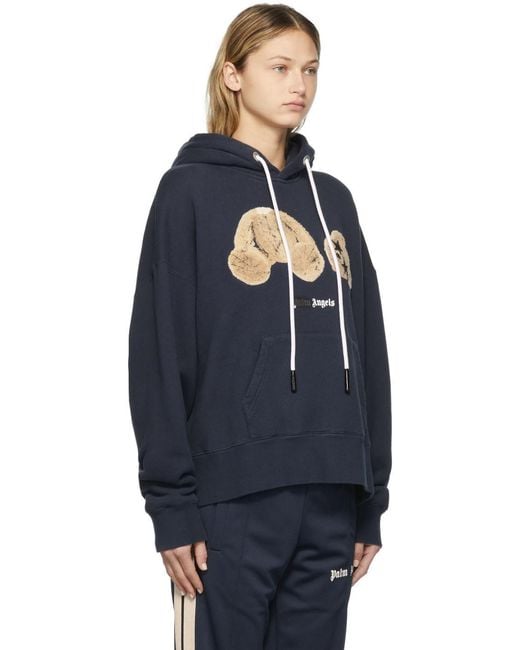 Palm Angels Blue Spray Bear-Motif Hoodie for men