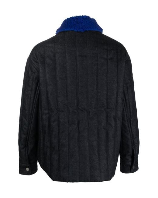 Sunnei Blue Color-Blocked Collar Button Casual Jacket for men