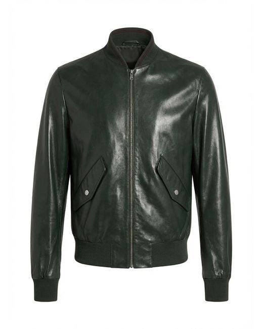 Gucci Green Long-Sleeved Zipper Leather Jacket for men