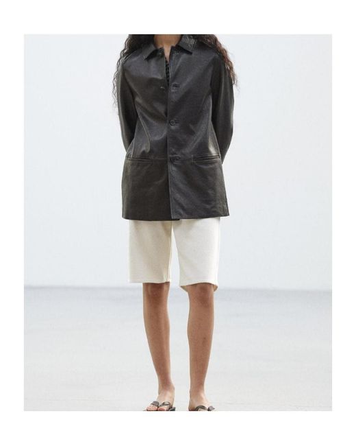 Auralee Black Textured Leather Blouson