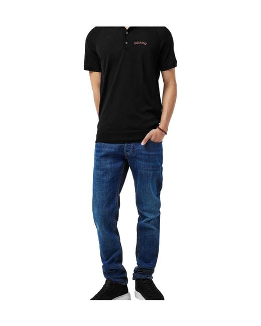 DSquared² Black Knit Short-Sleeve Polo Shirt for men