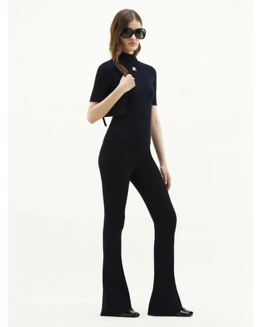 Courreges Blue Ribbed Flared-Leg Trousers
