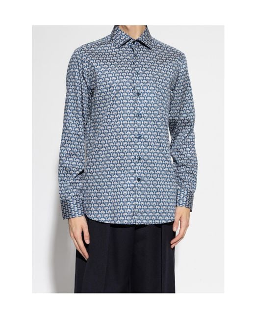 Etro Blue Pattern-Printed Long-Sleeved Shirt for men