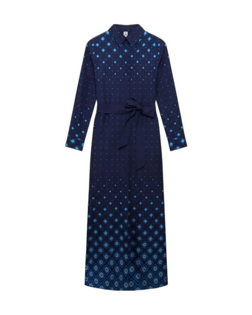 Casablanca Blue Belted Patterned Shirt Dress