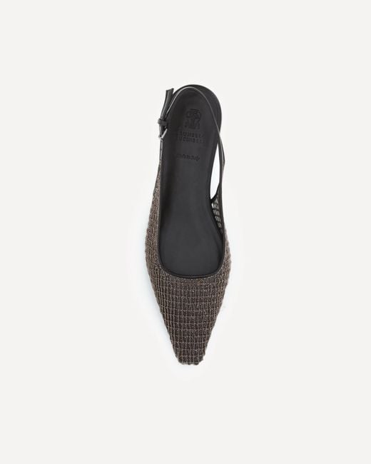 Brunello Cucinelli Brown Precious Net Embroidery Slingback Flats