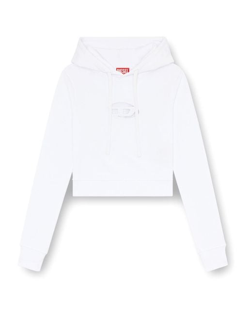DIESEL White F-Slimmy-Hood-Od Cut-Out Oval D Logo Hoodie