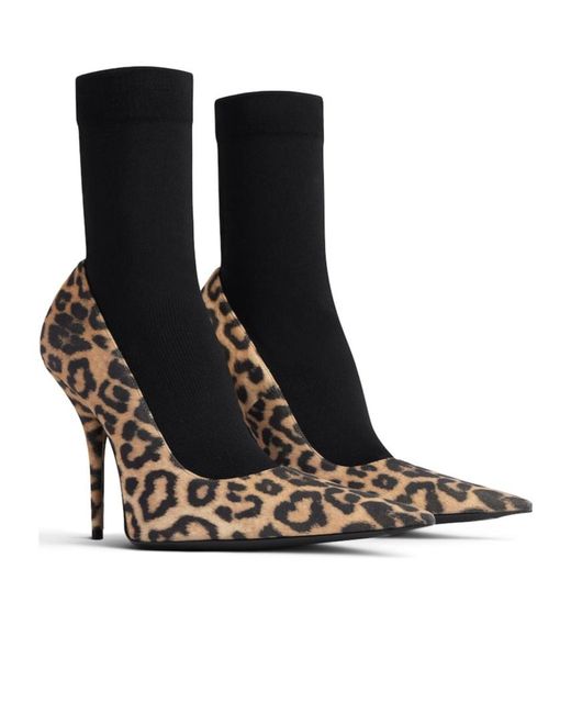 Balenciaga Brown Leopard Printed Avenue Sock Pumps