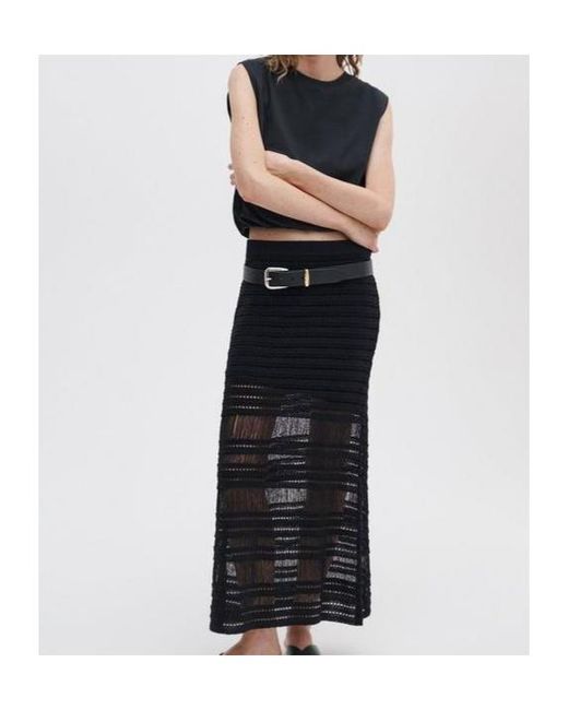 Rag & Bone Black Ribbed Midi Skirt