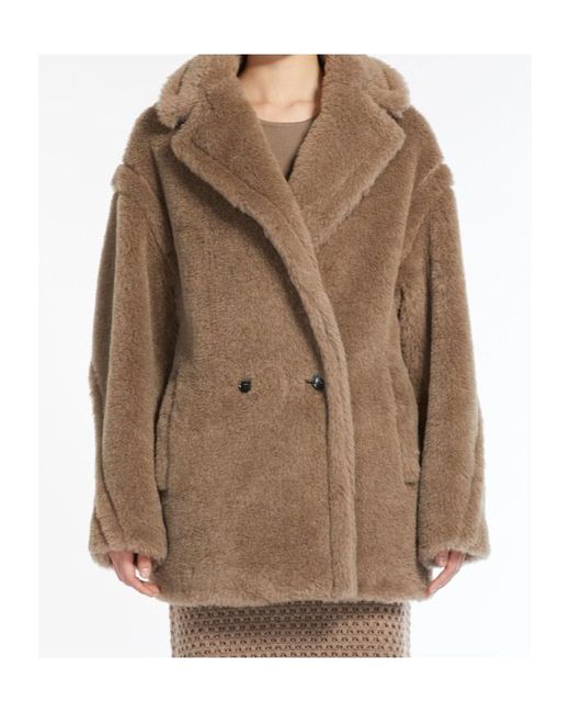 Max Mara Brown Espero Faux-Fur Double-Breasted Coat