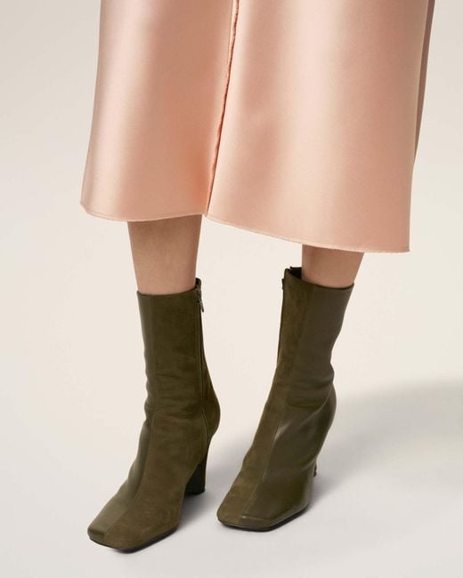AMI Green 90Mm Wedge Leather Boots