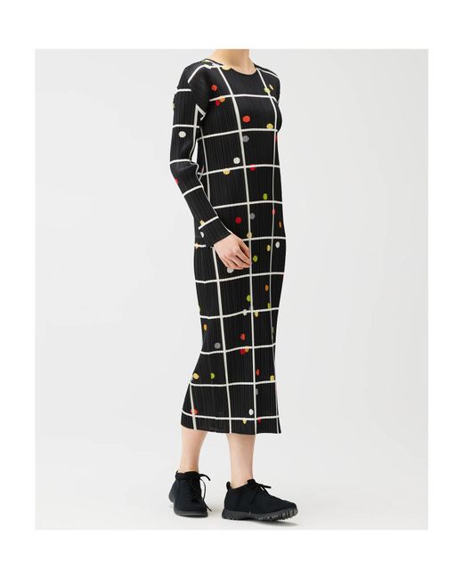 Pleats Please Issey Miyake Black Pleats Please Issey Miyake Round Neck Pleated Grid Print Dress