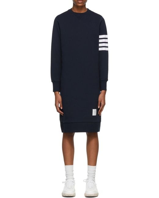 Thom Browne Blue 4-Bar Long-Sleeved Sweatshirt Dress