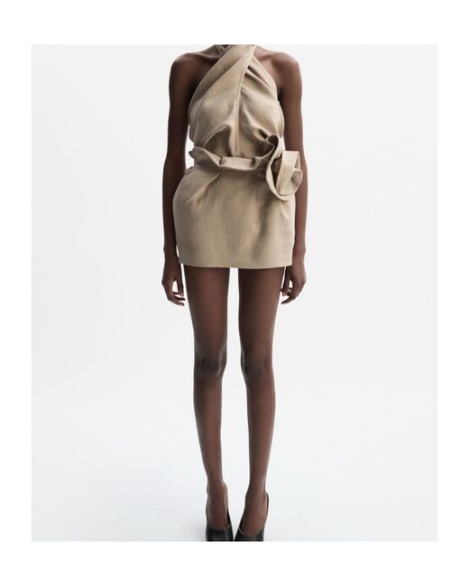 Magda Butrym Natural Linen Flower-Detail Mini Skirt