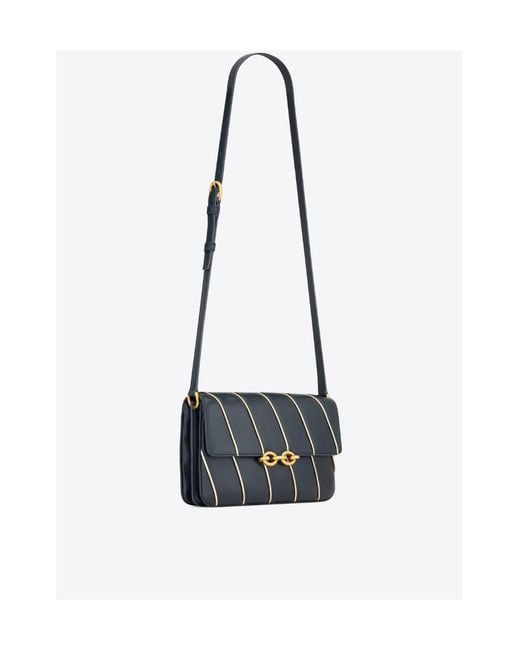 Saint Laurent White Le Maillon Striped Satchel Bag